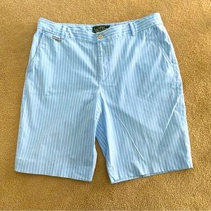 Lauren Active by Ralph Lauren Light Blue Pinstripe Bermuda Shorts